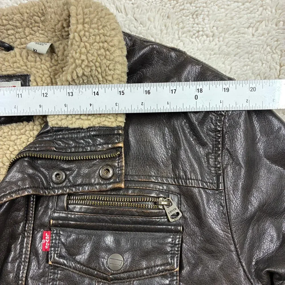 Levi's Aviator Jacket Mens XL Brown Faux Leather Fleece Lined Insulated Bomber